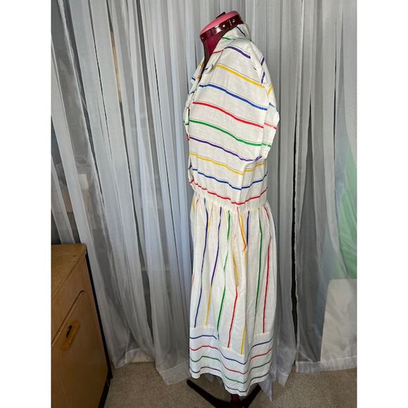 Shirt dress 1980s primary stripes red blue purple pockets - Picture 6 of 11